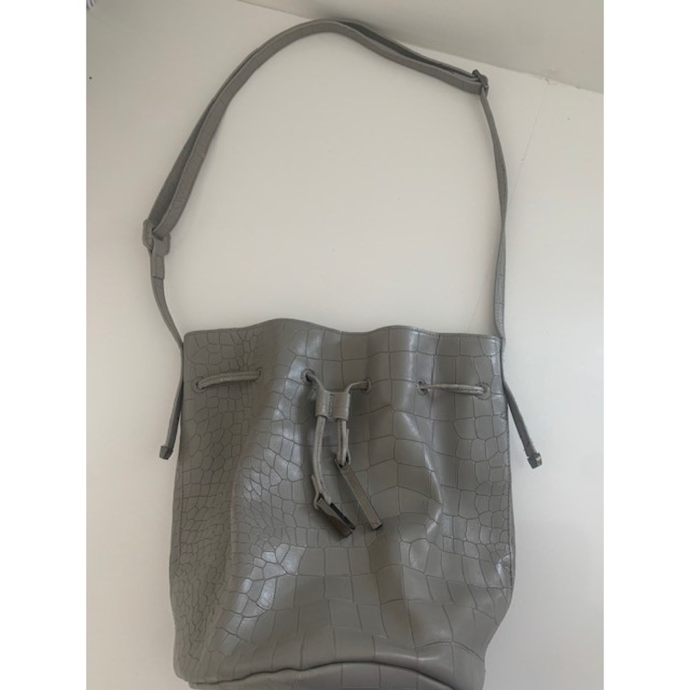 Halston Heritage Grey Croc Embossed Leather Bucket‎ Bag CC220005X3 NWT